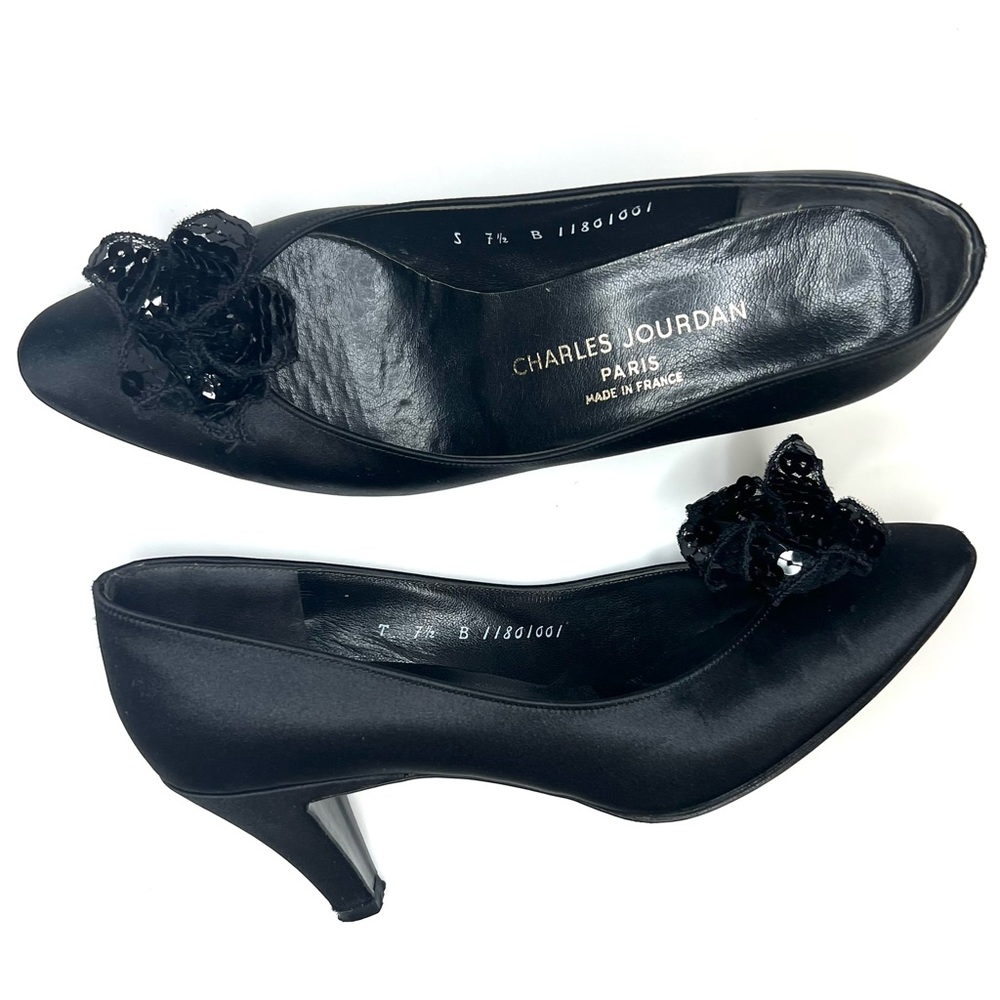 Vintage Charles Jourdan Paris Satin Pumps View 3